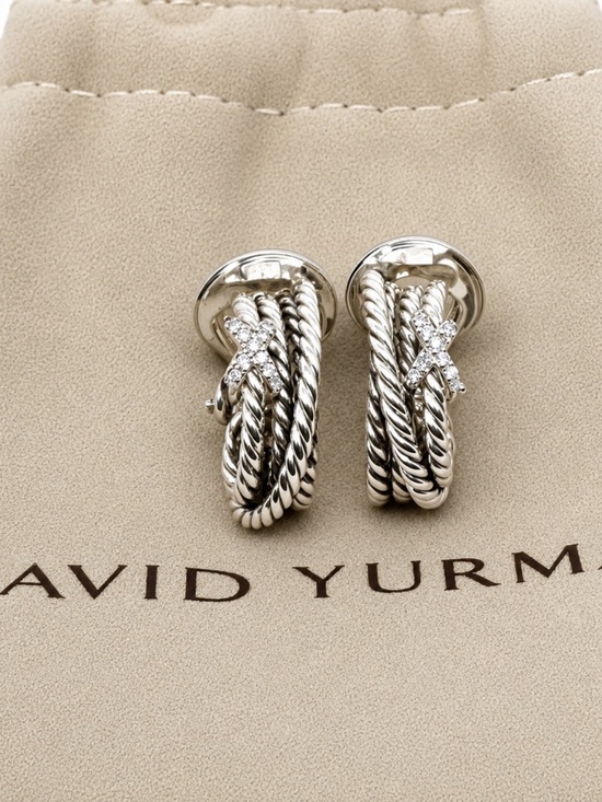 David Yurman Jewelry - David Yurman 925 Diamond cable X Crossover Huggie Omega Post Earrings